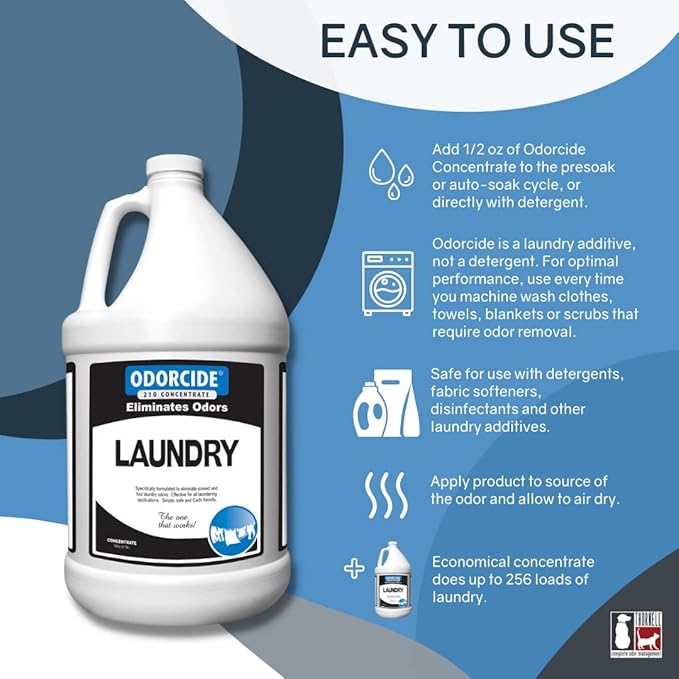 Odorcide – 1 Gallon Concentrated Laundry Odor Eliminator for Strong Odor All Laundry Uses – Safe Non-Enzymatic Odor Neutralizer – Laundry Odor Remover for Smoke Sweat &amp Pet Odors (1 Gal)