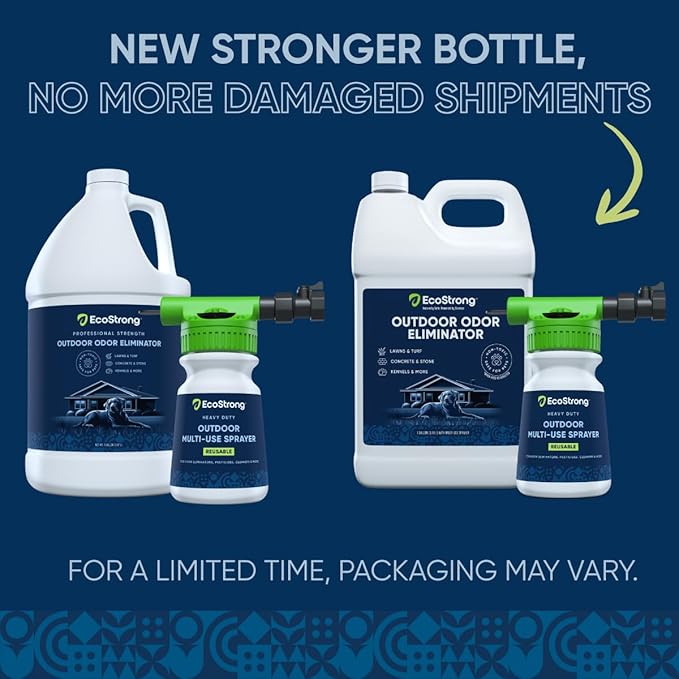 Eco Strong Outdoor Odor Eliminator | Outside Dog Urine Enzyme Cleaner – Powerful Pet Cat Animal Scent Deodorizer | Professional Strength for Yard Turf Kennels Patios Decks (Gallon with Sprayer)