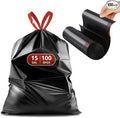 Pre-Separated Drawstring Trash Bags for 15 Gallon Trash Cans 100 Count Ultra Strong Black Tall Kitchen Garbage Bags Tear-Free Large Trash Liners for Lawn &amp Yard