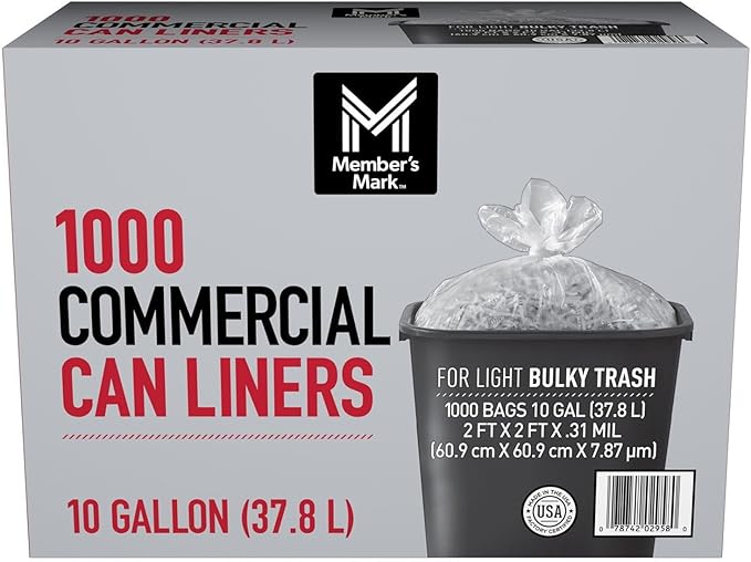 1000-Count Commercial Trash Bags | 10 Gallon Clear Can Liners for Office &amp Bathroom | High-Density Tear-Resistant &amp Leak-Proof | Bulk Roll for Business Retail and Hospitality Use
