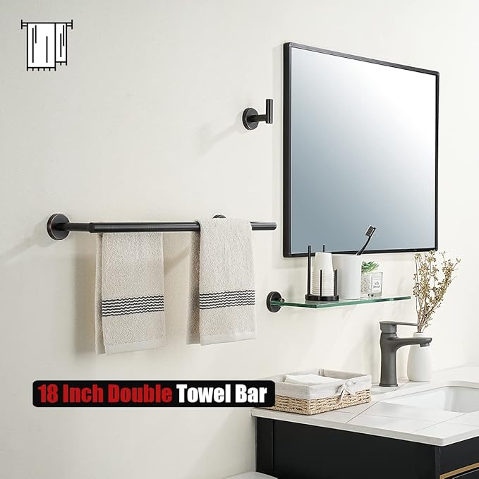 JQK Double Towel Bar Oil Rubbed Bronze 20.5 Inch 304 Stainless Steel Thicken 0.8mm Towel Rack Bathroom Towel Holder ORB Wall Mount Useable Length 18 Inch TB100L18-ORB