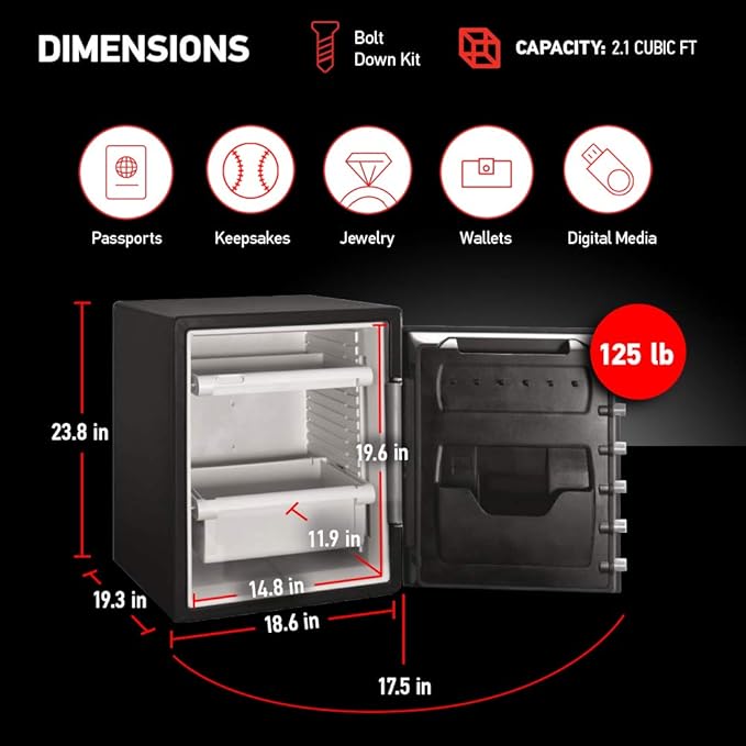 SentrySafe Black Fireproof Waterproof Floor Safe with Dial Combination Lock for Home or Office 2.05 Cubic Feet SFW205CWB