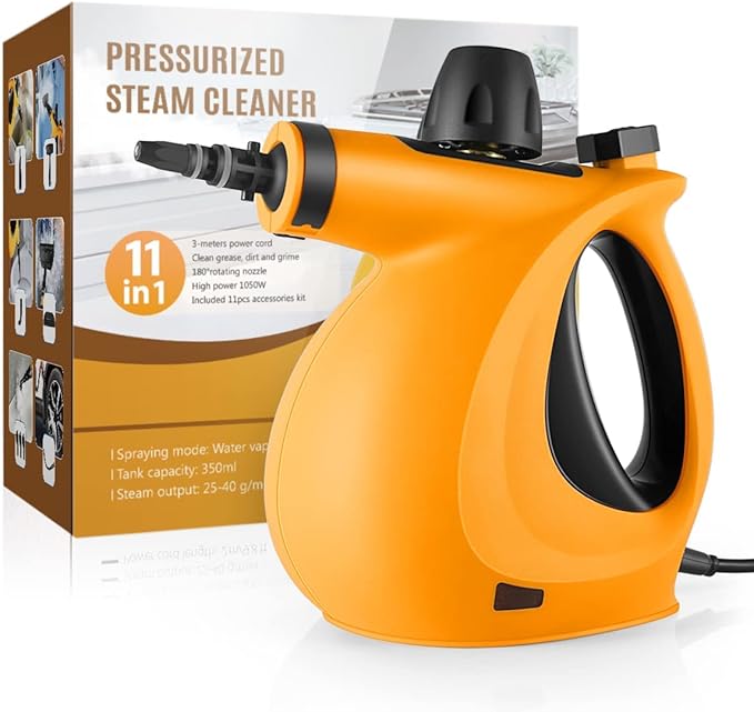 Pressurized Handheld Surface Upholstery Steam Cleaner with 11 Piece Accessories Multi-Purpose Chemical-Free Cleaner for Home Use Portable Steamer Cleaning for Multi-surface Tile Floor Grout Wind