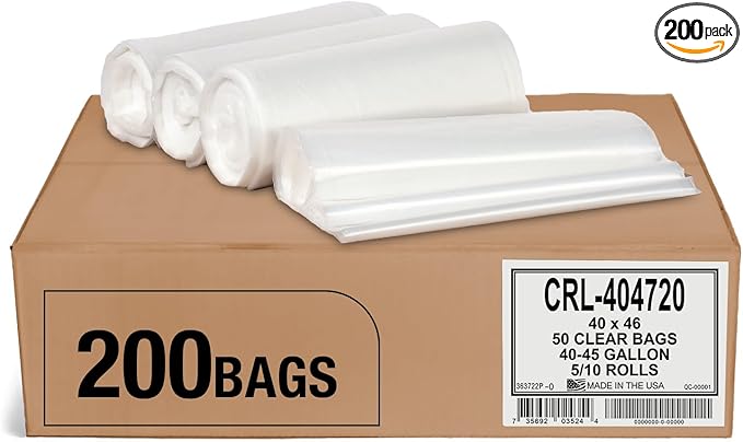 Aluf Plastics 45 Gallon 2.0 MIL Clear Garbage Bags - 40 x 46 - Pack of 200 - For Contractor Industrial Healthcare &amp Municipal