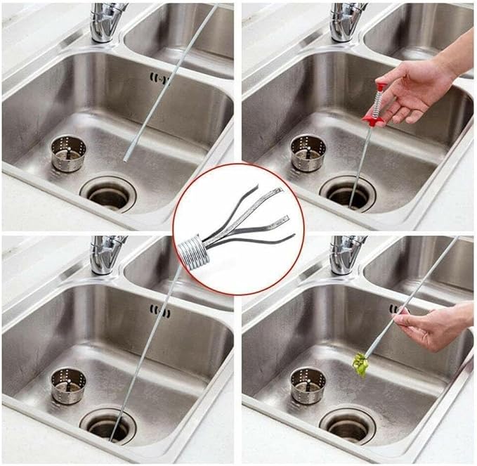 HNL Stainless Steel Hair Catching Drain Cleaner Wire Spring Sink Cleaning Stick