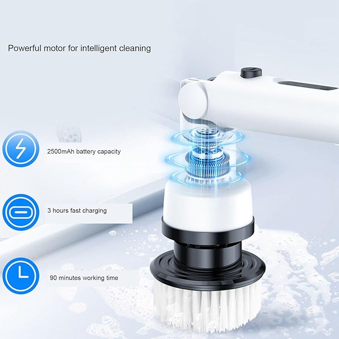 Electric Handheld Cordless Spin Scrubber Replaceable Brush Heads Bathroom Cleaner with Detachable Extension Rod Suitable for Solar Panels Washbasins Sofas Tiles