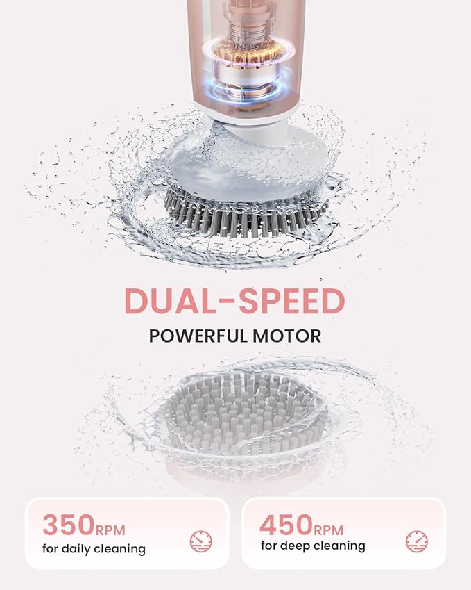 Leebein Electric Spin Scrubber Shower Scrubber with 4 Adjustable Angles and 8 Brush Heads Electric Scrubber with Long Handle &amp Remote Controller Cleaning Brush for Bathroom Tub Floor (Pink)