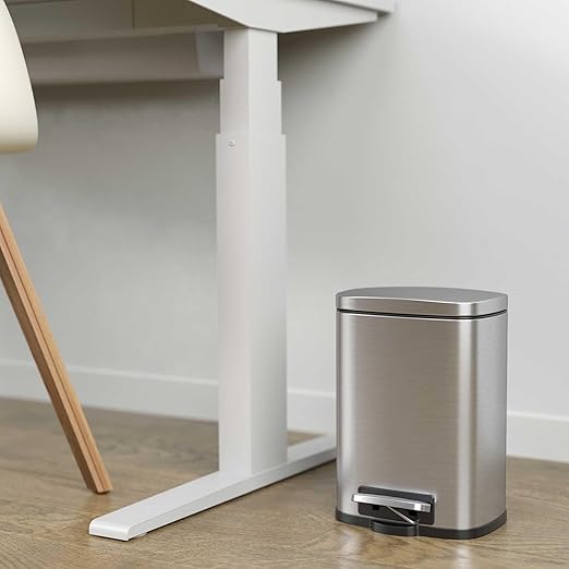 iTouchless 5 Liter / 1.32 Gallon SoftStep Bathroom Trash Can with Lid &amp AbsorbX Deodorizer – Stainless Steel Wastebasket with Removable Inner Bucket Space-Saving for Home Office Cubicle Bedroo