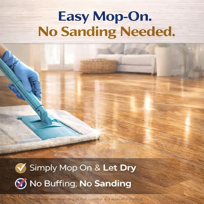 Floor Restore – High Solid Floor Restorer for Wood &amp Hard Floors Concentrated Coating to Restore Shine &amp Cover Fine Scratches Easy Mop-On Application