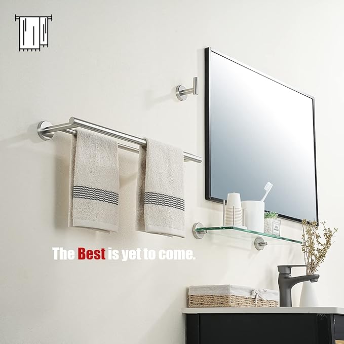 JQK Double Bath Towel Bar 20.5 Inch 304 Stainless Steel Thicken 0.8mm Towel Rack Bathroom Towel Holder Brushed Finished Wall Mount Useable Length 18 Inch TB100L18-BN