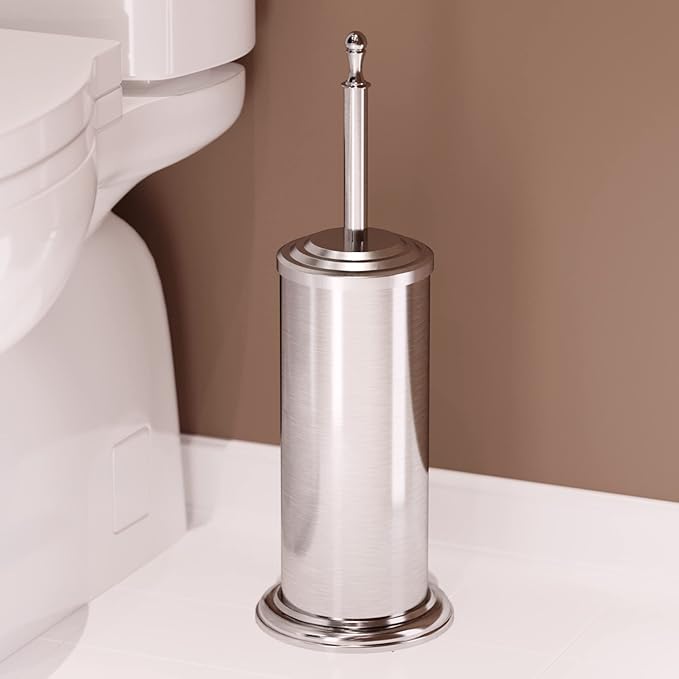 2 Pack Stainless Steel Modern Toilet Brush &amp Holder Set Bathroom Bowl Cleaner Brush with Caddy