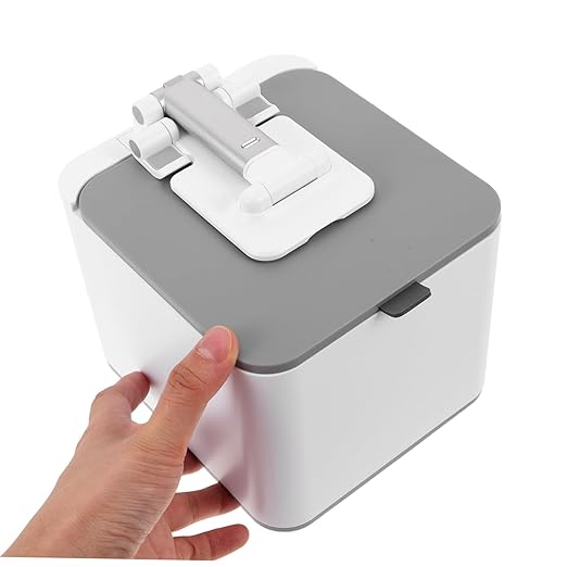 NUOBESTY Portable Mini Wastebasket with Phone Tablet Stand Desktop Garbage Bin for Home Office Travel and Rooms