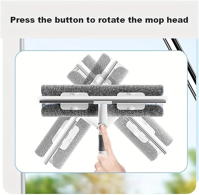 Telescopic Pole Window Washing Cleaning Mop Long-Handled Brush Cleaner For Home Use 2-in-1 For Bathrooms(1mop 2cloth)