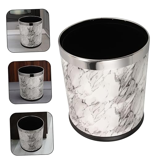 GLEAVI Marble Pattern Trash Can Elegant Wastebasket for Home Bathroom Office Double-Layer Plastic Easy to Clean Space-Saving Design for and Spaces