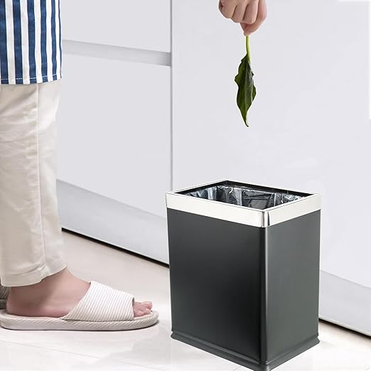 Brelso 'Invisi-Overlap' Open Top Metal Trash Can Small Office Wastebasket Modern Home Décor Rectangle Shape (Black)