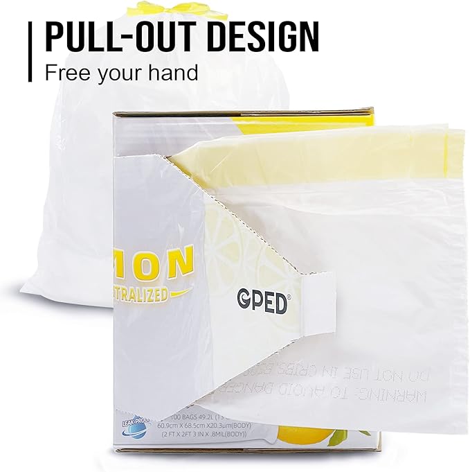 8NET 13 Gallon Kitchen Drawstring Trash liners Bags | 0.8 Mil | 24 x 27 - 100 Count Per Box (Box of 2) | Kitchen Home Office Bedroom Garbage Bags | Lemon Fresh Scent | White