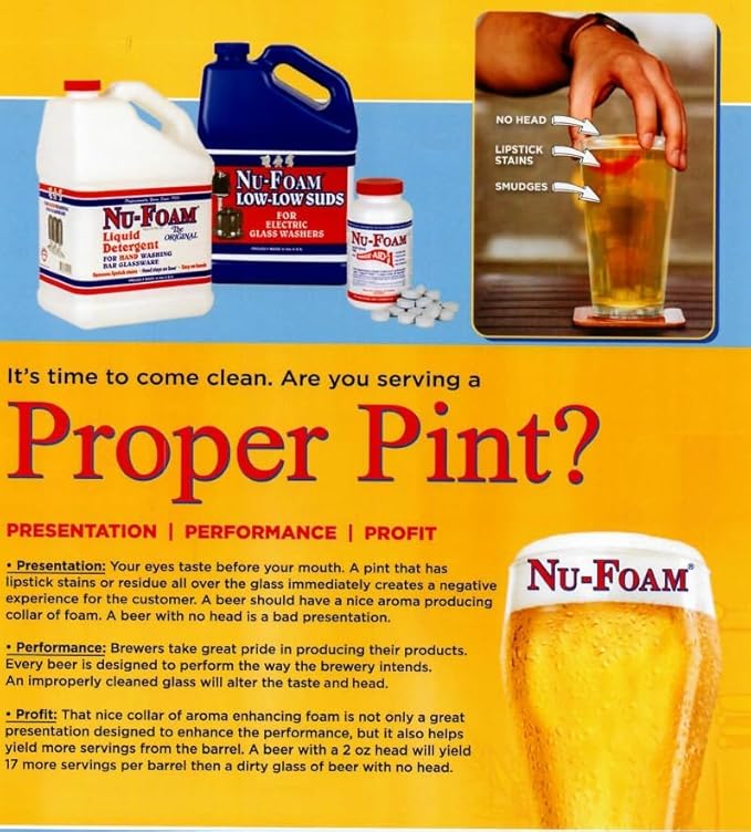 Nu-Foam Glass Washing Powder - Detergent for Bar Glassware – Original Streak-Free Solution - Hand Washing Bar Tavern Brewery Supplies - Spotless Serving Glasses - Easy On Hands - 4 Lb Jar - 2 Pack