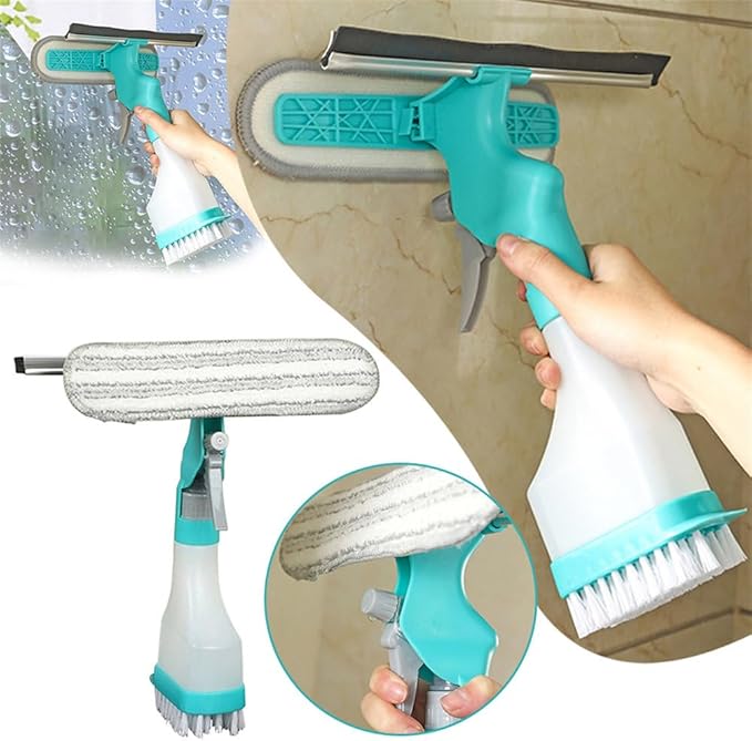 Glass Window Wiper Soap Cleaner Rubber Scraper Mirror Bathroom Wall Cleaning Brush with Sponge Brush Head BottleWhite 27 * 10 * 31cm