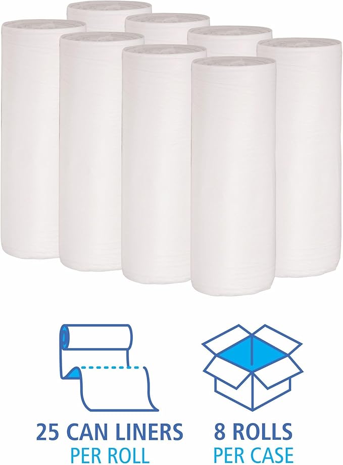 Boardwalk Low-Density Waste Can Liners 30 gal 0.6 mil 30 x 36 White 25 Bags/Roll 8 Rolls/Carton