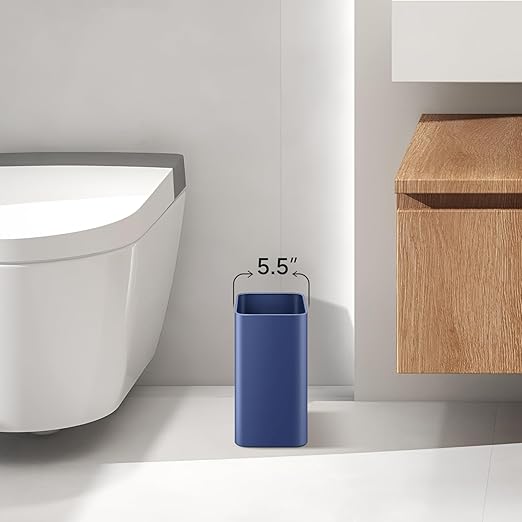 TIPGO Small Metal Trash Can 2.1 Gallon Slim Trash Can for Bathroom Wastebasket Garbage Bin for Bedroom Office Kitchen Under Sink (Blue)