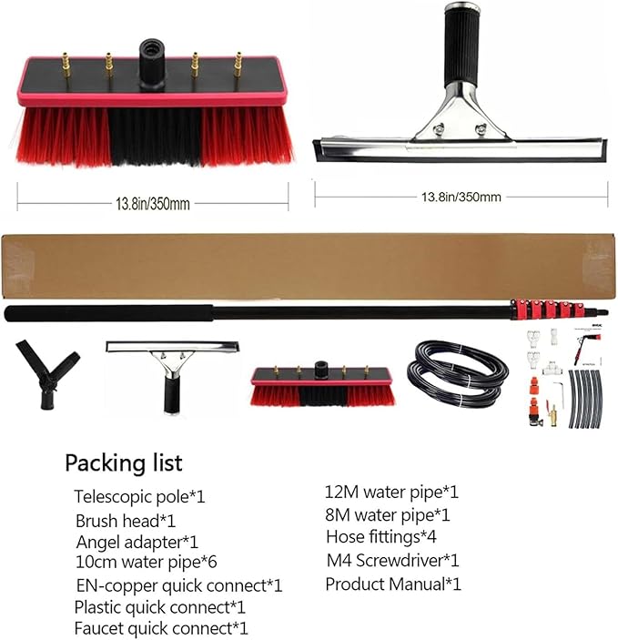 3-in-1 Aluminum Window Cleaner &amp Solar Panel Brush with Squeegee Water Fed System 20ft Hose - Perfect for Glass Windows &amp Solar Panel Cleaning