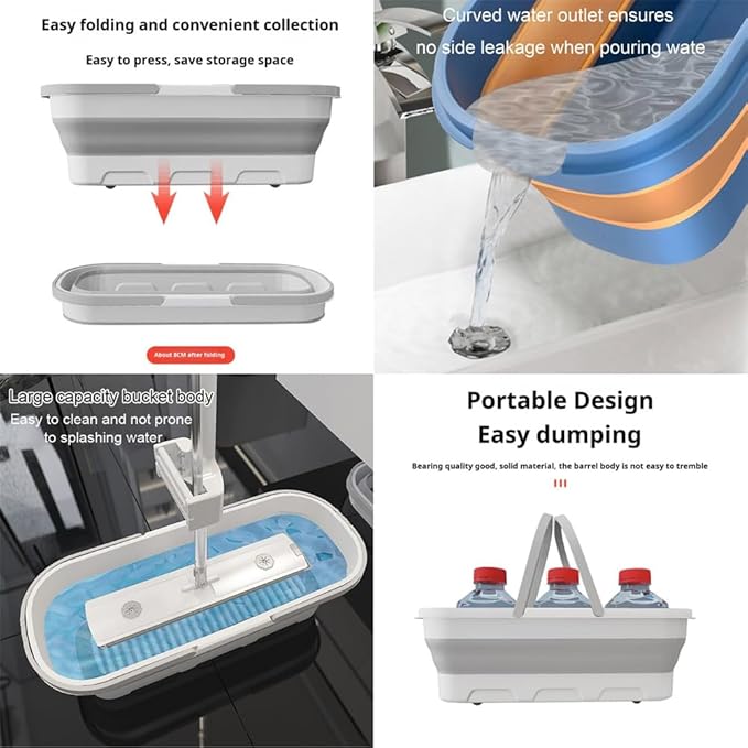 JDIV Streamline Mop Streamline Flat Mop 2026 Large Flat-Mop and Bucket System Self Wringing 360 Flat mop Wet and Dry Use (White)