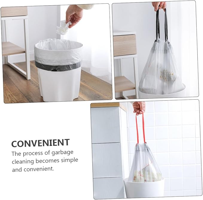 Disposable Drawstring Trash Bags 90pcs Portable Garbage Bags with Handles Gray and White Color Random Suitable for Kitchen Bathroom Car Use Random Color