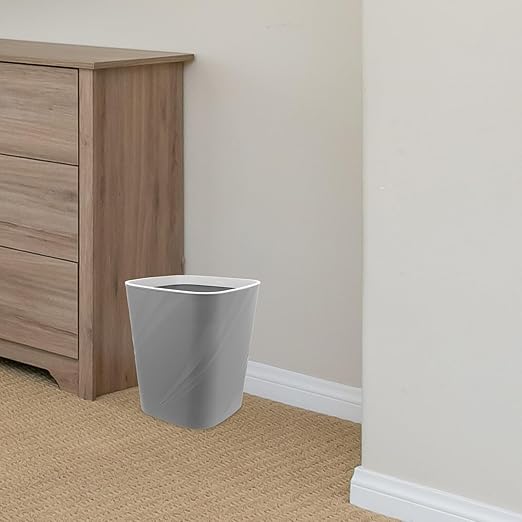 Lidless Small Garbage Can with Press Ring for Secure Bags Grey Plastic Trash Bin for Bathroom Kitchen Bedroom Office Easy Clean Space-Saving Wastebasket for Home Use