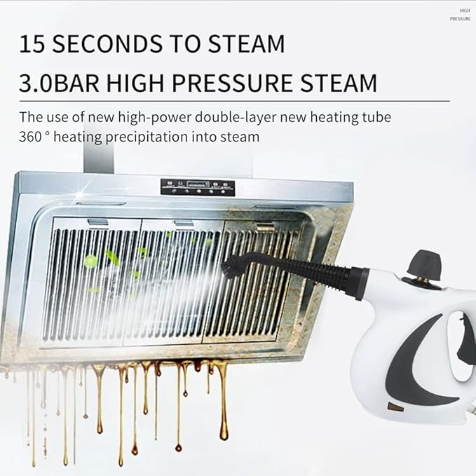 Handheld Pressurized Steam CleanerPower Washerwith 1 Set Accessories Multi-Purpose Steamer for Cleaning Car Furniture Floor Upholstery Grout and Tile (1 set+9 fabrics)