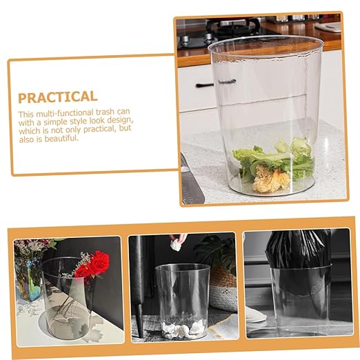 VANZACK Transparent Large Trash Can Household Wastebasket with Solid Base Edges Modern Nordic Style for Office Home Bathroom Desktop Use