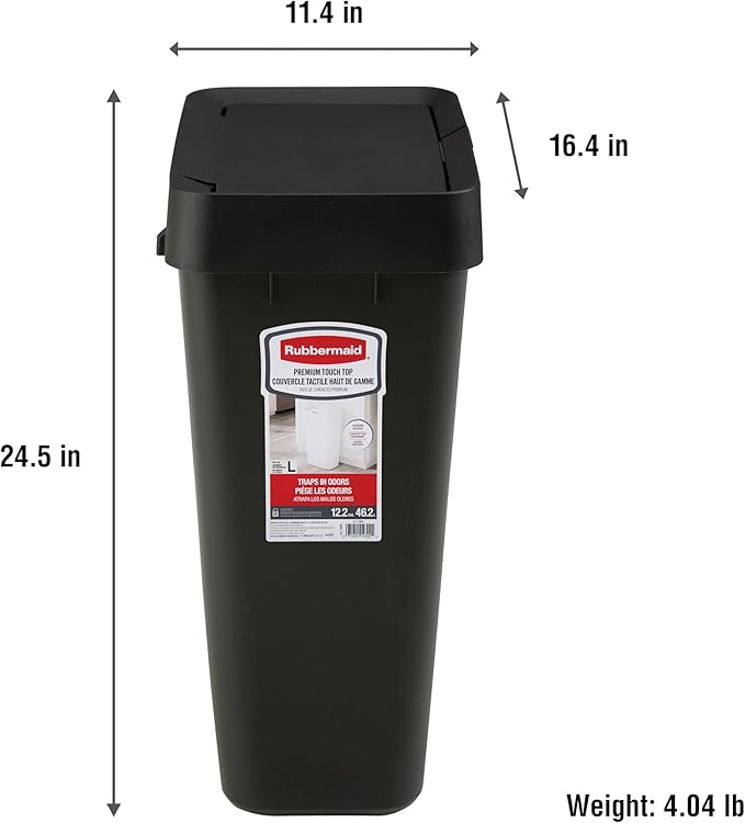 Rubbermaid Touch-Top Kitchen Trash Can with Lid 12.2 Gallon Black Garbage Container for Home/Kitchen/Apartment/Garage