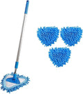 Wet and Dry mop 180 Degree Rotatable Adjustable Triangle Cleaning Blue MopHousehold Bathroom Kitchen Ceiling Tile (Three mop Heads)