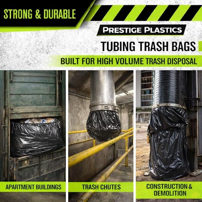 Heavy Duty Black Compactor Bag Tubing — 32 x 244 ft Continuous Roll | Industrial Strength LDPE Plastic | Extra-Wide Custom Length Trash Bags for Commercial Compactors