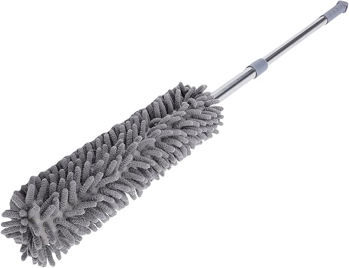 Telescopic Duster with electrostatic adsorption Soft 60 to 80 cm Washable with Flexible Corner Brushes for Easy dust Removal (Gray)