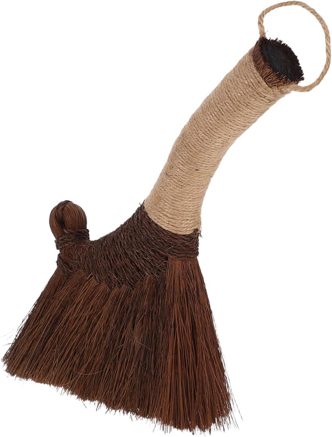 KICHOUSE Handheld Desktop Broom Indoor Dust Mop for Corner Cleaning Natural Straw Soft Bristles for Office Home Kitchen