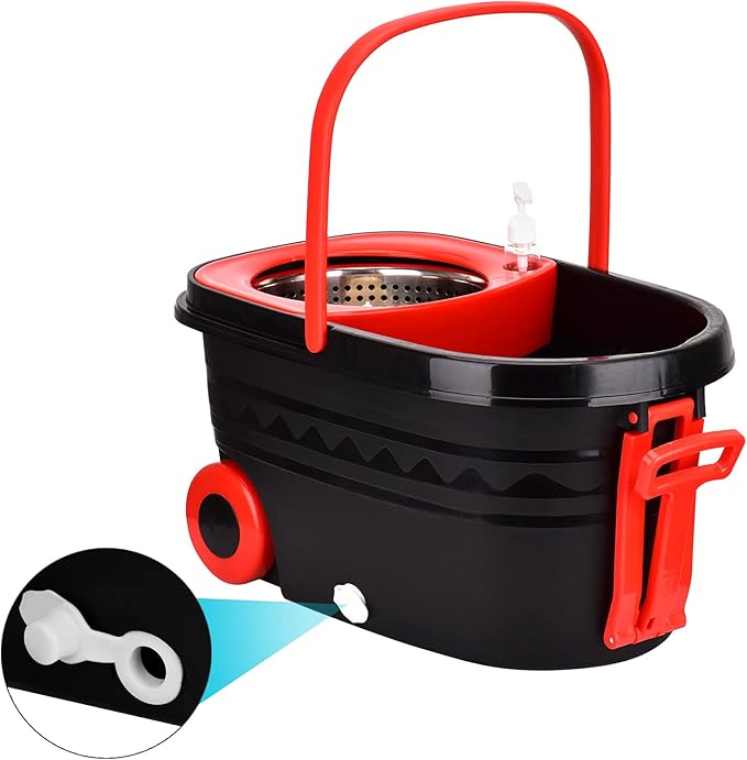 Mop Bucket Set 360 Spin Stainless Steel Spin Mop Bucket System with 3 Mop Heads for Floor Cleaning