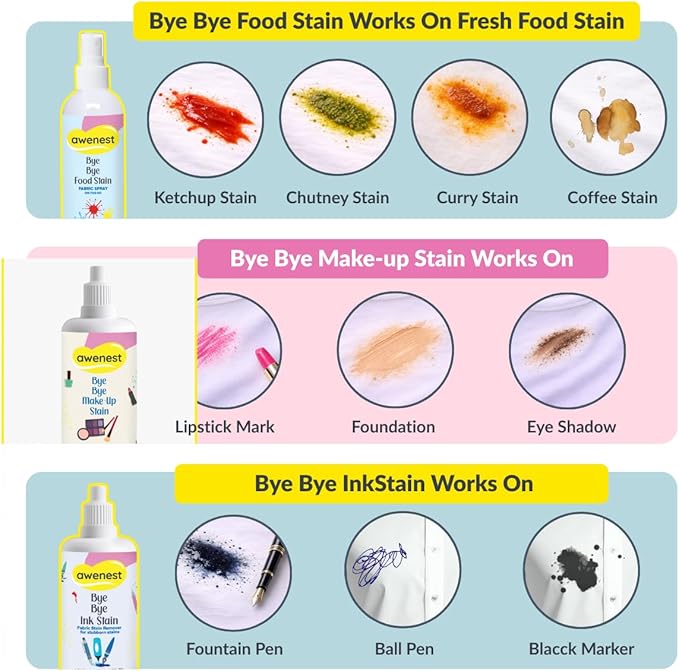 Bye Bye Stain - Instant Stain Remover Fabric Spray | Toxin-free | 50+ Stains | Easy to Carry | Plant-based