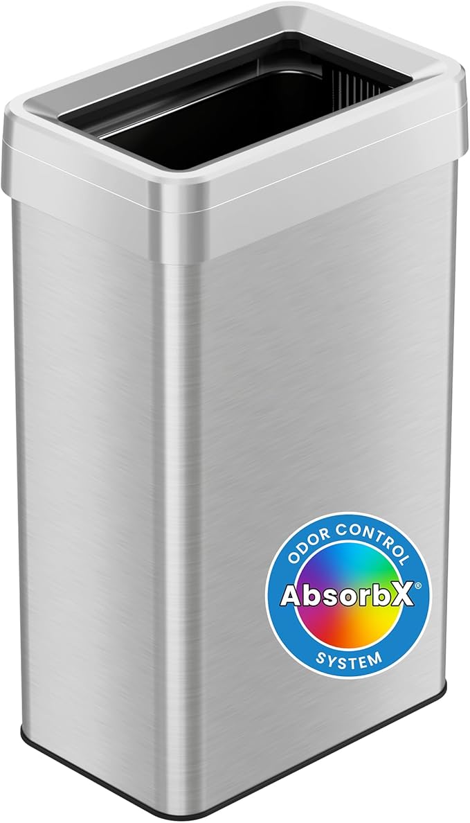 iTouchless 18 Gallon Rectangular Open Top Trash Can and Recycle Bin with Dual AbsorbX Odor Filters Space-Saving Large Capacity Commercial Grade 68L Receptacle for Home Office Garage Stainless Steel
