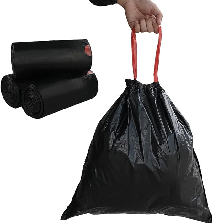Begale 10 Gallon Drawstring Flat Bottom Trash Bags Black 110 Counts