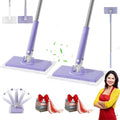 28/36in No Wash Lazy Mop Wet and Dry Snap Grip Mini Mop Zero Touch Mini Mops Convenient Automatic Cloth Changing Mops 360° Disposable Dust Mop with 5 Reusable Cloths for Home (Purple*2 28in)