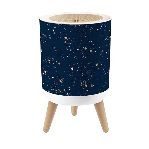 Bathroom Trash Can with Lid Seamless Galaxy Blue Gold Constellations Stars Golden Space Garbage Bin Waste Basket for Kitchen Office Bedroom Decoration Diaper Pail 1.8 Gallon