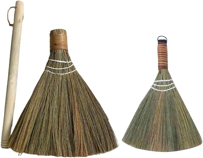 GLEAVI 2pcs Hand Woven Broom Whisk Broom for Home Office Cleaning Portable Multi Functional Dust Sweeper Natural Material Design for Everyday Use