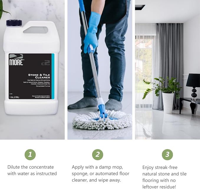 MORE - Stone &amp Tile Cleaner - Grout &amp Floor Cleaner for Natural Stone Marble Concrete Ceramic &amp Porcelain - Water-Based Grout Cleaner for Tile Floors - Concentrated Formula - pH Neutra