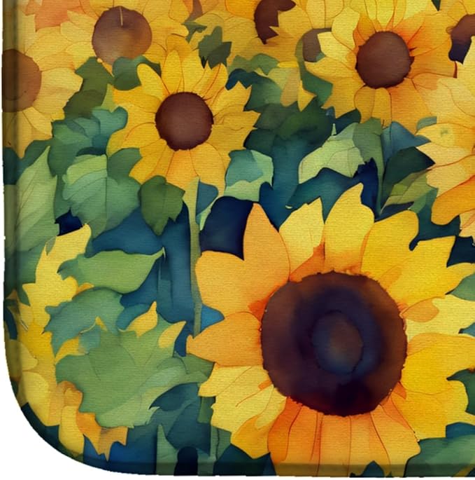 Caroline's Treasures DAC1655DDM Kansas Sunflowers in Watercolor Dish Drying Mat Absorbent Dish Drying Mat Pad for Kitchen Counter Dish Drainer Mat for Countertop 14 x 21 Multicolor