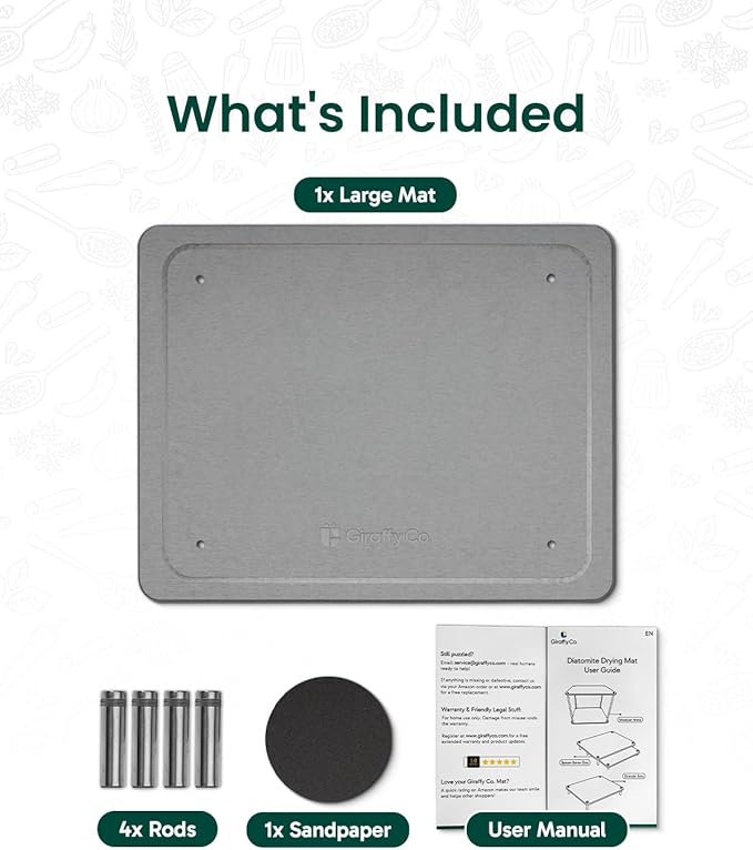 Stone Dish Drying Mat (Grande Solo) Large Quick‐Dry Drying Stone Mats for Kitchen Counter Raised Rod Support for Airflow Sandpaper Included Drying Tray for Dishes Cups &amp Bottles