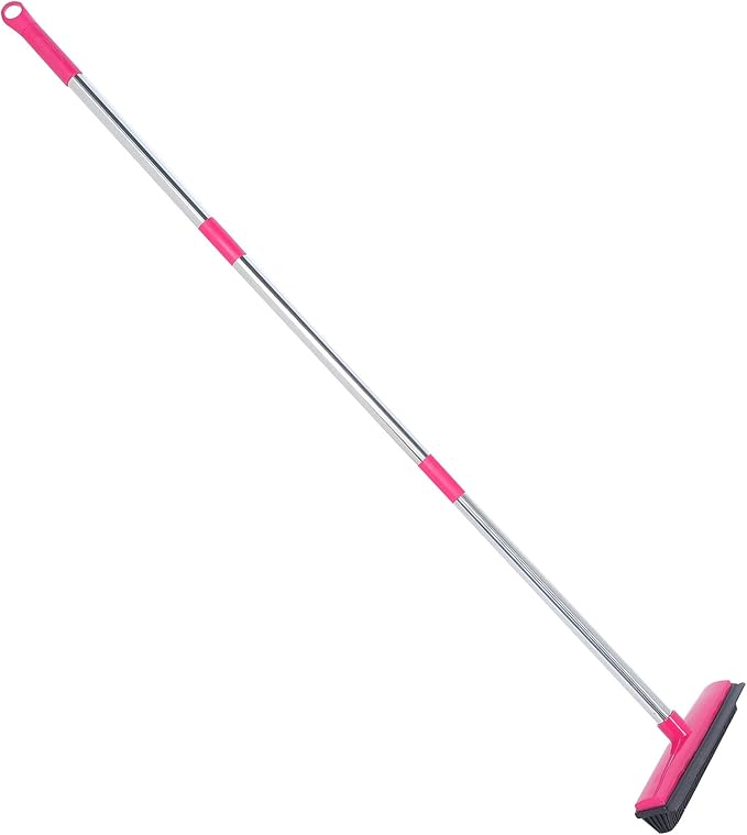 Pet Hair Remover Carpet Rake for Pet Hair Removal 2 in 1 Removal Tool of Rubber Broom and Squeegee for Floor Length Adjustable Push Broom Pet Dog and Cat Hair Remover (Pink)