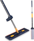 OUNONA Flat Mop with Reusable Pads Thick Absorbent Floor Cleaning Mop for Hardwood and Tile Rotating Multi Functional with Comfortable Grip Handle Easy Storage Upright Design Blue