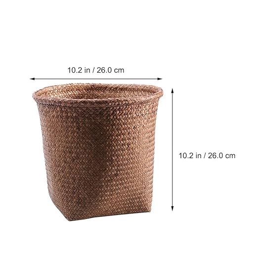 Cabilock 1pc Straw Woven Wastebasket Storage Bin for Home Office Trash Can for Paper Design Versatile