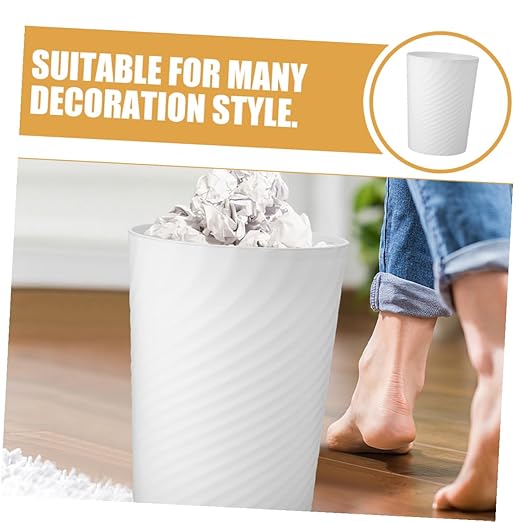 Cabilock White Plastic Trash Can Wastebasket with Large Opening for Bathroom Bedroom Office Kitchen Smooth Interior Easy to Clean Compact No Lid Garbage Bin for Home and Public Spaces