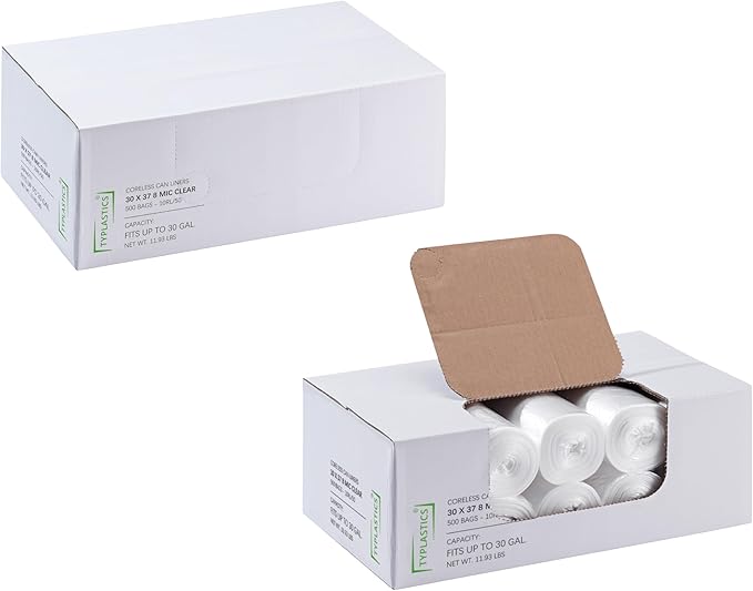 TYPLASTICS 20-30 Gallon Clear Trash Can Liners - 30 x 37 - High Density Garbage Bags - Case of 500 - Multipurpose for Office Outdoor Recycling Industrial and Commercial